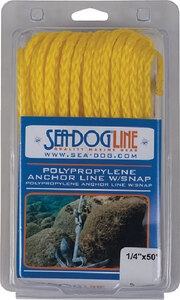 HOLLOW BRAID POLY PRO ANCHOR LINE W/SNAP (SEADOG) 12 1/4" 100' Yellow